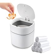 Mini Desk Trash Can with Lid with Trash Bags 180 pcs Press-Top 0.5 Gallon Tiny Countertop Waste B...