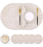 Homaxy Round Faux Leather Placemats and Coasters, Washable Dual-Side Table Mats, Wipeable Heat-Re...