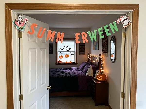 Doorway banner with summer spooky graphics, easy entry decoration.