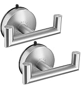 DGYB Double Brushed Nickel Towel Hooks for Bathrooms Set of 2 Heavy Duty Suction Cup Hooks for Sh...