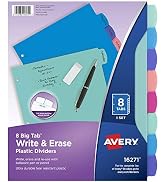 Avery Durable Plastic 8-Tab Write & Erase Big Tab Dividers for 3 Ring Binders, Pastel Brights (16...