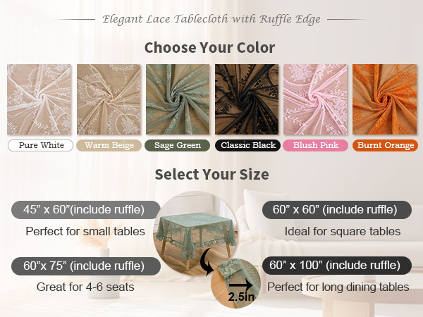 5 colors and 4 size options lace tablecloth