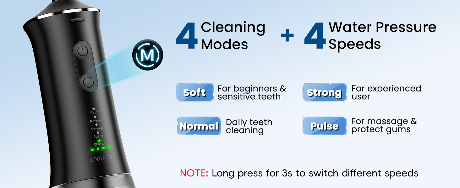 water flosser with 4 cleaning modes and 4 water pressure