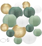 Sage Green Paper Lanterns,16Pack Gold Green White Party Decorations with Tape and String,Hanging ...