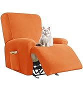 Deisy Dee 4-Piece, 1 Seat Recliner Cover, Soft Velvet Recliner Chair Covers- Stay-in-Place Slipco...