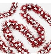 Christmas Snowflake Tinsel Garland 33Ft Red Tinsel Garland Christmas Tree Metallic Hanging Garlan...