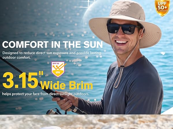 Connectyle sun hat for men wide brim bucket hat upf 50+ boonie hat for fishing hiking safari