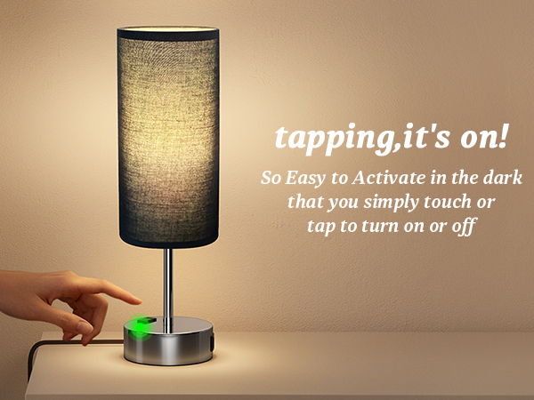 Bedside Lamp Touch Control Table Lamp with USB A+C Charging Ports 3-Way Dimmable Nightstand Lamp