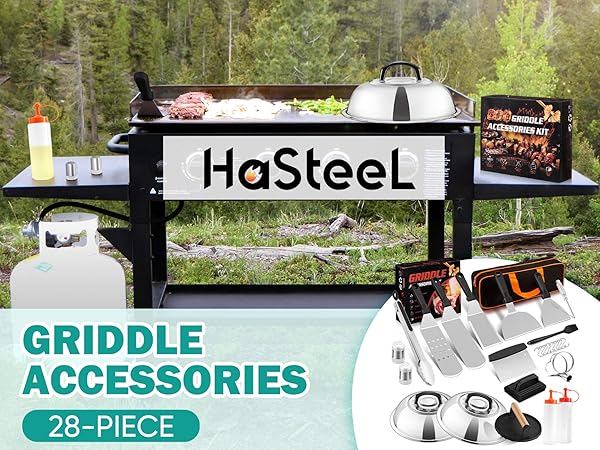 HaSteeL griddle accessories kit of 28 has everything you need for different cooking demands.