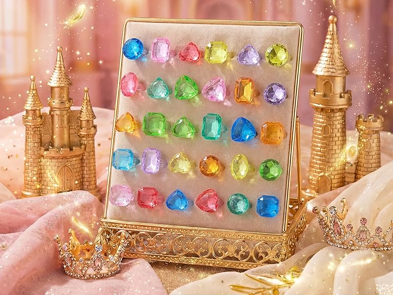 PASEMM 100Pcs Gem Rings Toys for Kids