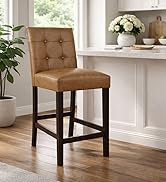 HomePop 24" Upholstered Button Tufted Leatherette Counter Height Barstool Chairs, Carmel Faux Lea...