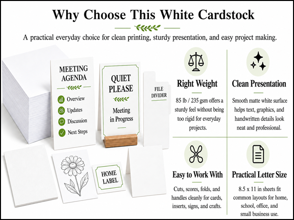White cardstock paper for printing, crafts, labels and school projects