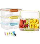 4 Pack Plastic Snack Containers with Lids, 2 Compartment Food Container for Kids Snack Box, Trave...