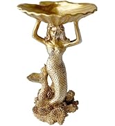Jewelry Dish, Resin Mermaid Shell Dish Ring Holder Jewelry Organizer Trinket Dish, Golden Mermaid...