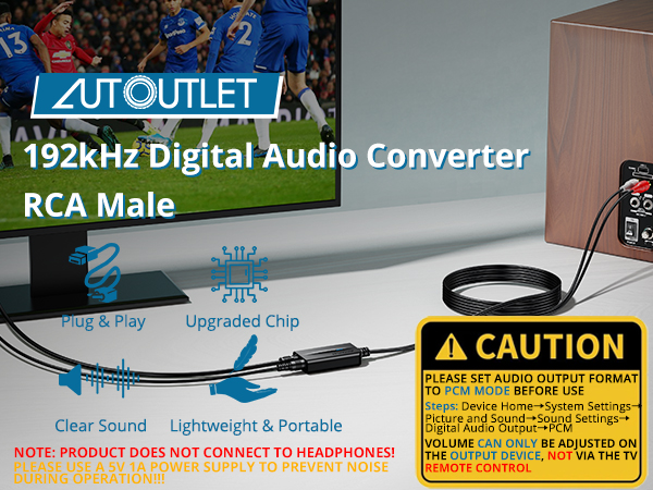 AUTOUTLET 192kHz Optical to RCA Cable