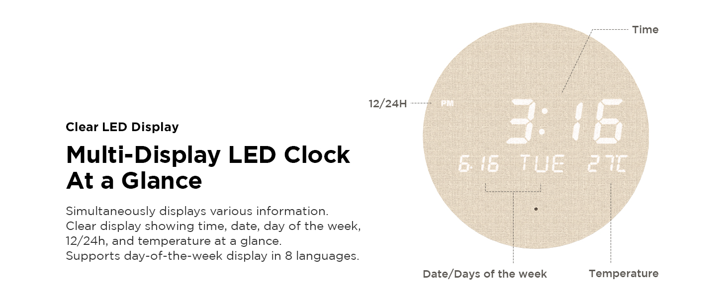 led wall digital wall clock cordless wireless minimalist boho clock modern wall clock