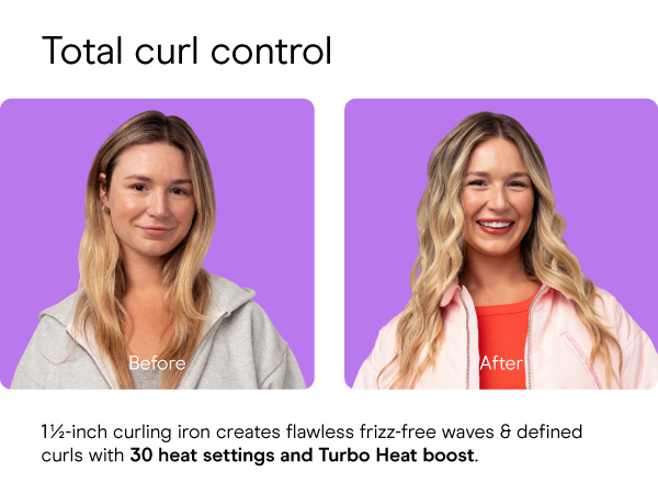 Conair ceramic curling iron 1 1/2 1.5inch barrel styling even heat dual voltage large big thick