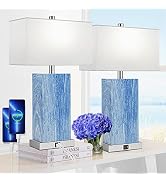 24” Tall Touch Control Table Lamps Set of 2, Blue Navy Lamps w/ USB& Type C Ports, Dimmable Coast...