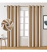 HOMEIDEAS 2 Panels Beige Faux Silk Curtains Champagne Gold Blackout Curtains for Bedroom 52 X 84 ...
