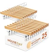 HOUSE DAY Premium Wooden Pants Hangers 25 Pack, Solid Lotus Wood Skirt Hangers with 2-Adjustable ...