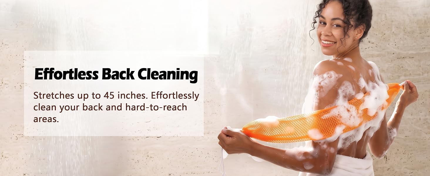 Stretches up to 45 inches. Effortlessly clean your back and hard-to-reach areas.