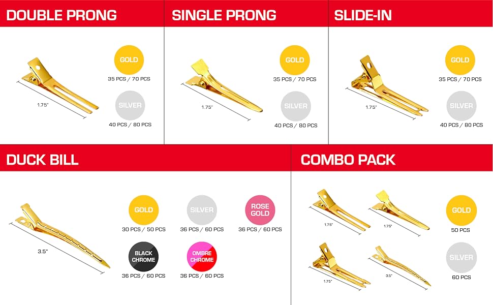 professional hair clip styling sectioning single double prong slide in duck bill alligator curl pin