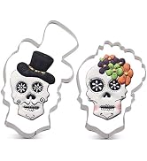 LILIAO Halloween Skull Cookie Cutter Set - 2 Piece - Skull with Hat and Flowers Fondant Biscuit C...