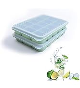 Ice Cube Trays Set of 2, Easy Release 15 Flexible Silicone Ice Cube Molds with Removable Lid Reus...