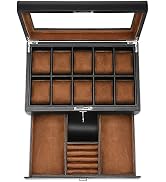 HELMDY Leather Watch Box with Drawer-10 Slots Locking Jewelry Watches Holder for Men-Luxury Watch...
