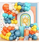 Retro Boho Balloon Arch Garland Kit, Retro Blue and Orange Mustard Yellow Balloon for First Trip ...