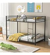 Giantex Metal Bunk Bed Twin Over Twin, Low Profile Bunk Bed Frame with Ladder & Full Length Guard...
