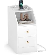 Giantex Night Stand with Charging Station - Sofa Couch End Side Table w/Open Shelf, Storage Drawe...