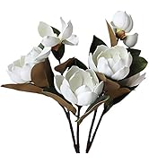 LIUCOGXI Vintage Artificial Magnolia Flower White 6 Heads,Long Stem Magnolia Bouquet Foam with Gr...