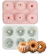 SXoonKing 2Pcs Mini Cake Pans for Baking, 6-Cavity Fluted Tube Cake Pan Non-Stick, Silicone Molds...