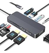 Laptop Docking Station Dual Monitor, 10-in-1 USB C Hub with Dual HDMI, VGA, Fast Charging Port, U...