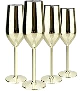 TJ Unbreakable 8 Oz Stainless Steel Champagne Flutes (4 Pack)- Gold Champagne Glasses - Reusable ...