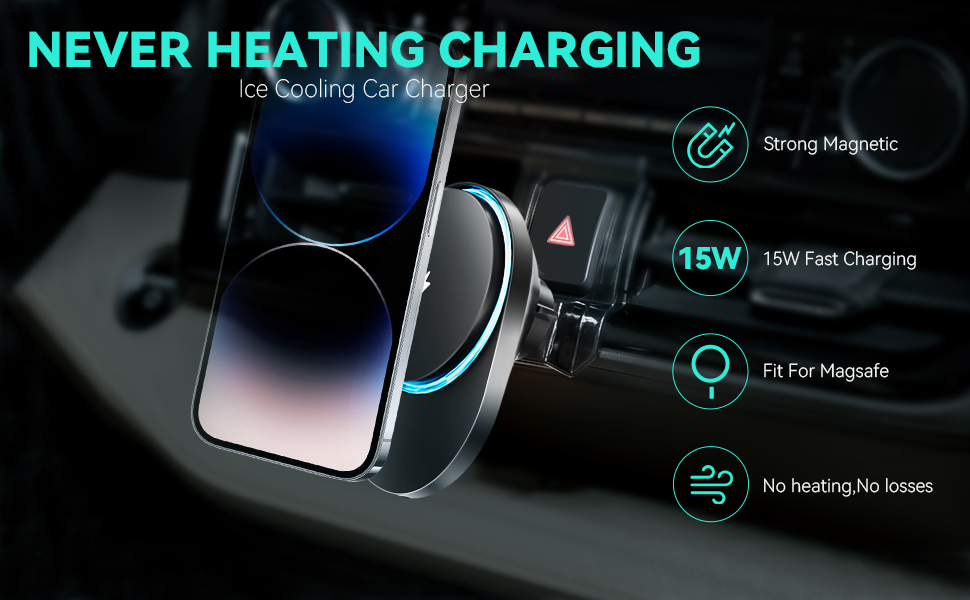 Magnetic Wireless Car Charger Mount,Cooling Charging