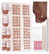 Teenitor Press On Toenails for Women, 144pcs French Tip Press On Nails for Toe With Nail Glue, 6 ...