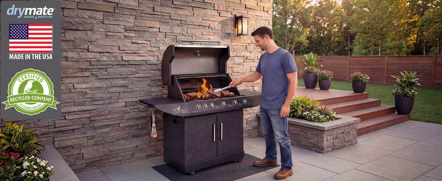 drymate under gas grill griddle mat deck patio protection pad USA made estera de parrilla de gas