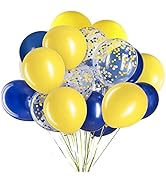 12 inch Navy Blue and Yellow Balloons,Navy and Yellow Confetti Balloons for Birthday Party Decora...
