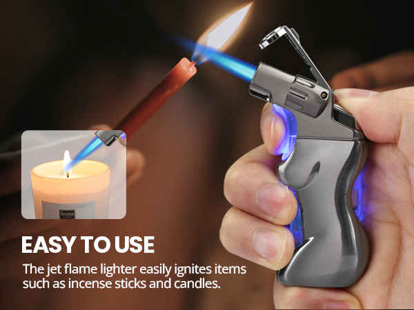 YUSUD Refillable Torch Lighter with Visible Fuel Window - Cool Blue LED Light Design