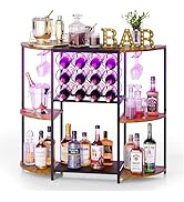 JKsmart Wine Bar Cart with LED Lights, Mini Wine Rack with Storage and Glass Holder, Small Home B...