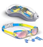 Hurdilen Kids Swim Goggles, Swimming Goggles for Kids with Nose Clip, Earplugs, Nose Bridge for A...