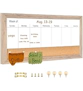Umtiti Magnetic Weekly Dry Erase White Board and Cork Board,Rustic Brown Wood Frame,Magnetic Surf...