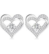 CDE Forever Love Heart Stud Earrings for Women, 925 Sterling Silver Birthstone Heart Stud Earring...