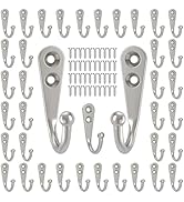 POZEAN 40 Pack Wall Hooks - Silver Coat and Towel Hooks with 80 Screws, for Hanging Coats, Scarve...