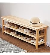 XKZG Storage Bench Wooden Shoe Bench Simple Style Wood Entryway Bench Shoe Rack (Natural,47.2")