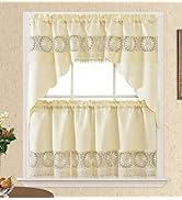 GOHD Daisy Dream. Kitchen Cafe Curtain Set for Small Windows. Satin Fabric with Matching Color Da...