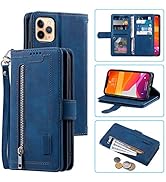 EYZUTAK Wallet Phone Case for iPhone 16 Pro Max, Retro Matte 9 Card Holder Slots Zipper Pocket Ha...
