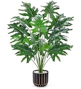 Der Rose 28" Artificial Plants Indoor, Philodendron Plant in Black Gold Pot | Fake tropical plant...
